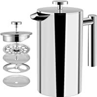 Los mejores  - KICHLY (1L - 1000 ml) 8 tazas Cafetera Francesa Doble Pared - espresso y tetera Acero inoxidable